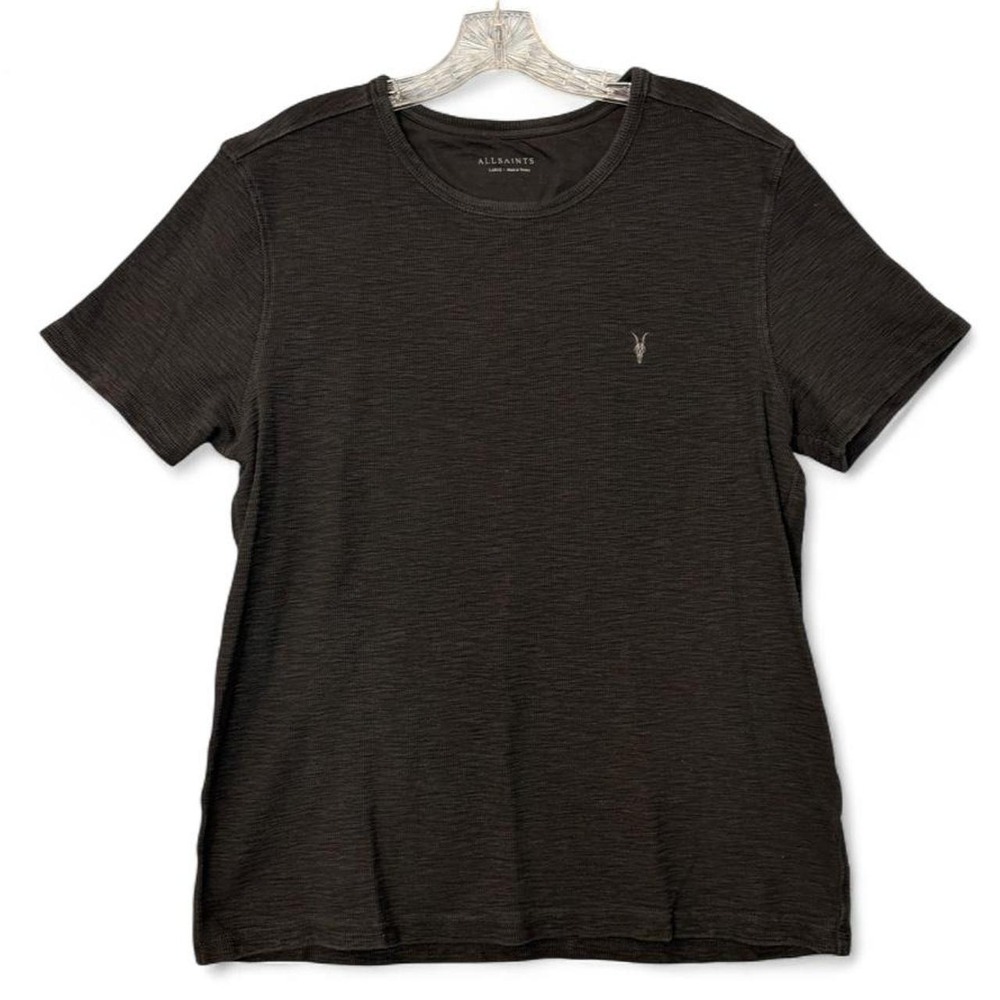 AllSaints Muse SS Crew Waffle Thermal T-Shirt Charcoal Black | Men's Large